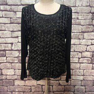 Tribal Black Round Neck Long Sleeve Blouse Size XL